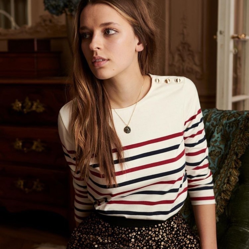 Sézane Lois Striped T-Shirt 3/4 Sleeve Sailor